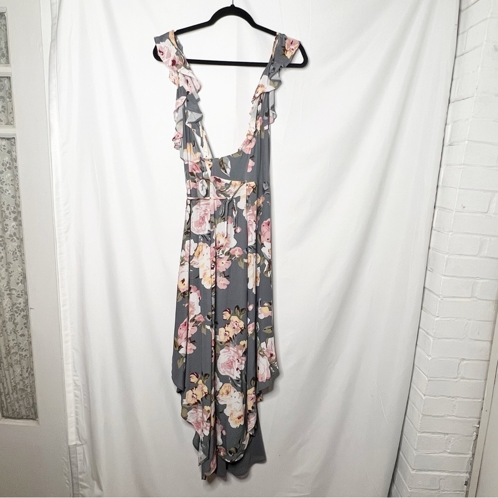 Privacy Pleaae Floral Gray Ruffle Wrap Dress - Picture 3 of 6